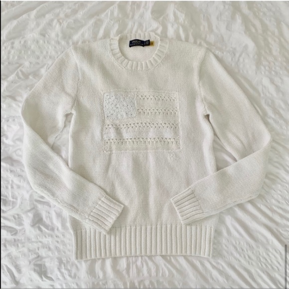 New Ralph Lauren American Flag White Sweater - Picture 11 of 12